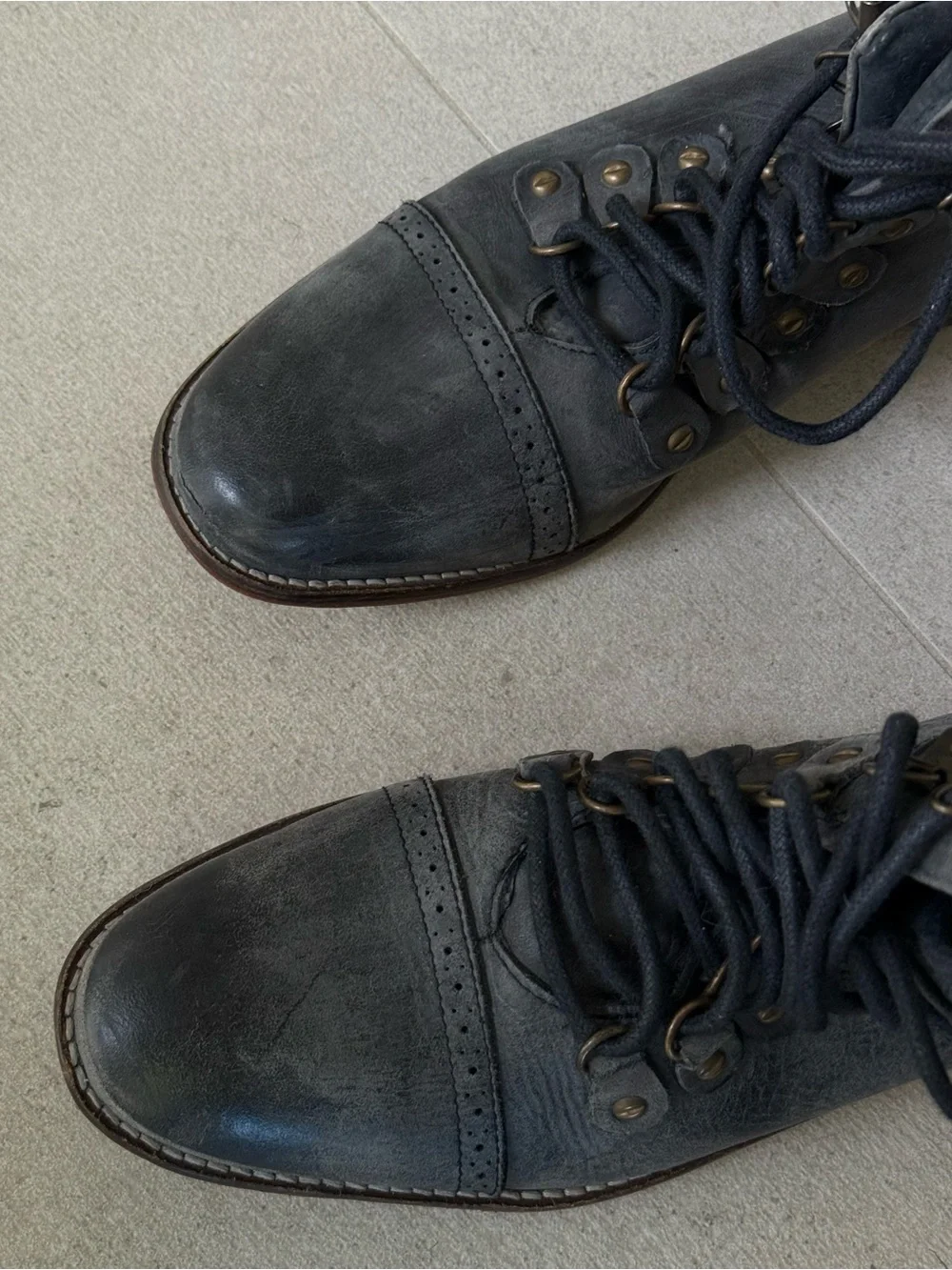 Free People Women’s Dark Blue/Grey Lace-Up Leather Ankle Boots